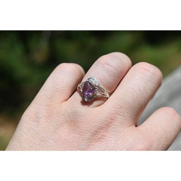 Raw Amethyst Ring Uncut Engagement Ring Sterling Silver - Picture 2 of 4